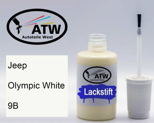 Jeep, Olympic White, 9B: 20ml Lackstift, von ATW Autoteile West.